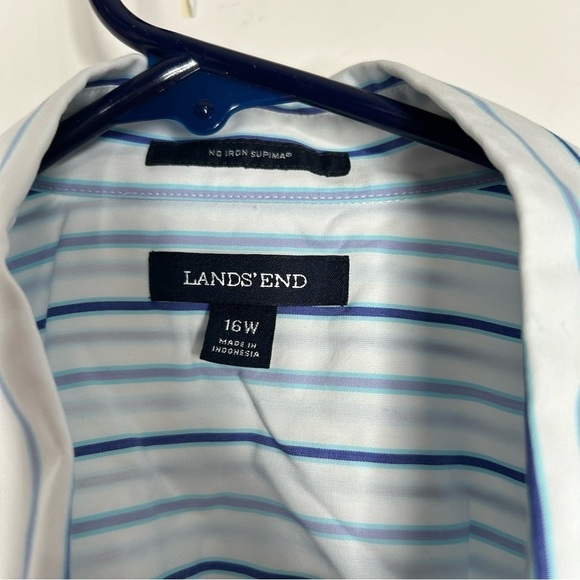 Lands’ End Women’s Pullover Stripe L/S Blouse Size 16W Blue White 1/2 Button - Picture 2 of 4